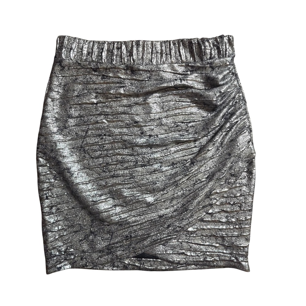 ASTR the Label Foiled Wrap Mini Skirt L Pewter Edgy Glam Club Y2K ALS30259 NWT